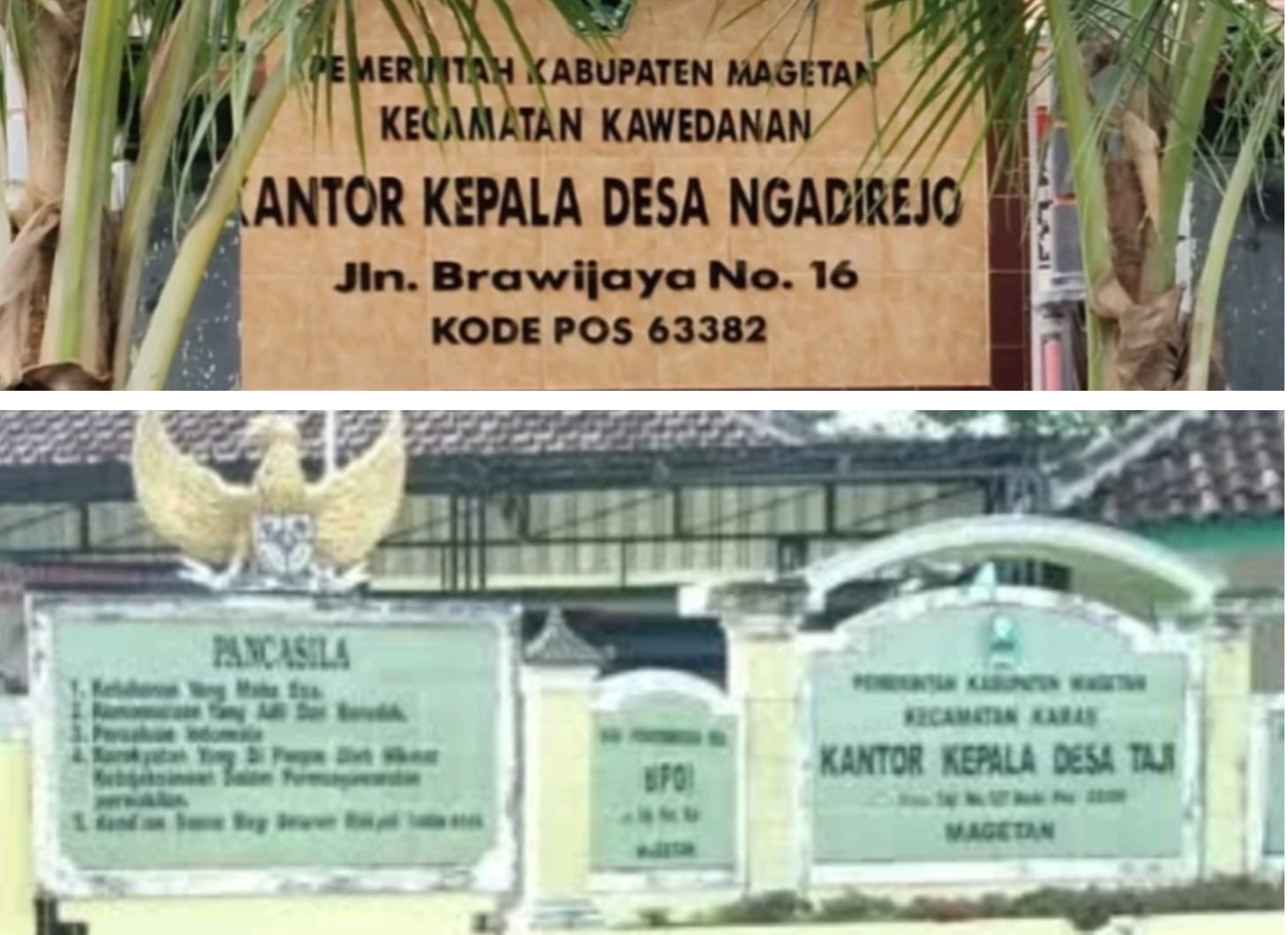 Kantor Desa Ngadirejo, Kecamatan Kawedanan dan Kantor Desa Taji, Kecamatan Karas , Magetan.(Daniel/Lensamagetan.com)